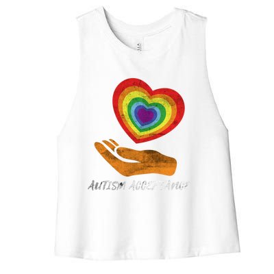 Acceptance For Autism Heart Rainbow Autism Awareness Meaningful Gift Women's Racerback Cropped Tank