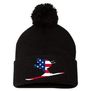 American Flag Alpine Ski Cool USA Flags Skiing Jersey Pom Pom 12in Knit Beanie