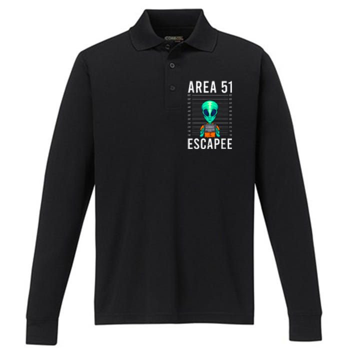 Alien Funny Alien Lover UFO Area 51 Alien Humor Alien Performance Long Sleeve Polo