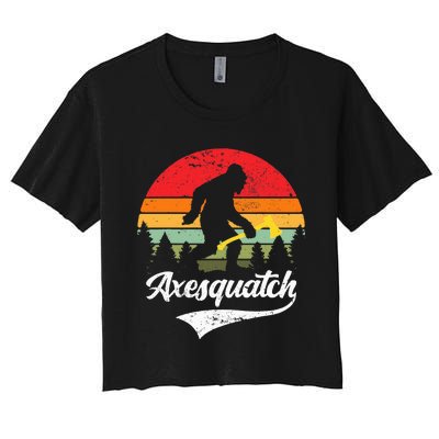 Axesquatch Funny Axe Throwing Retro Axe Thrower Women's Crop Top Tee