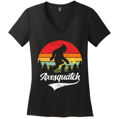 Axesquatch Funny Axe Throwing Retro Axe Thrower Women's V-Neck T-Shirt