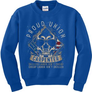 American Flag And Skull Union Worker A Carpenter Gift Kids Sweatshirt