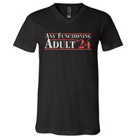 Any Functioning Adult 2024 Funny Retro Election Logo V-Neck T-Shirt