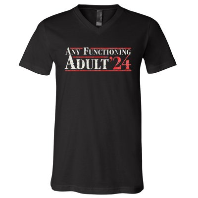 Any Functioning Adult 2024 Funny Retro Election Logo V-Neck T-Shirt