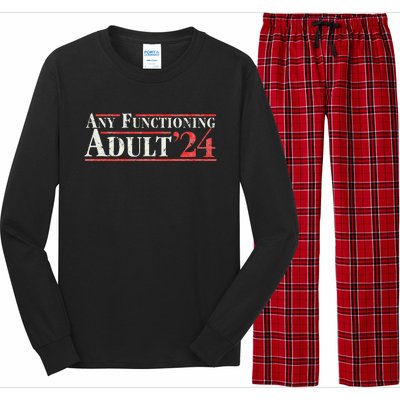 Any Functioning Adult 2024 Funny Retro Election Logo Long Sleeve Pajama Set