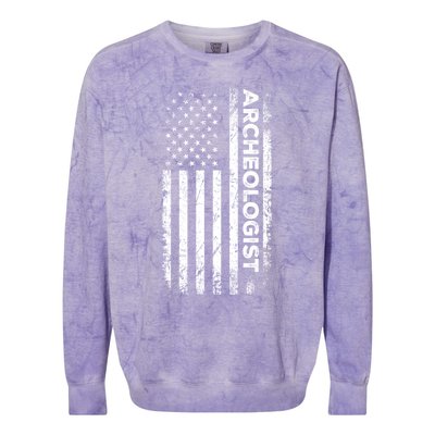 American Flag Archaeologist Funny Archaeology Gift Colorblast Crewneck Sweatshirt