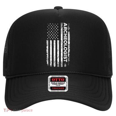 American Flag Archaeologist Funny Archaeology Gift High Crown Mesh Back Trucker Hat