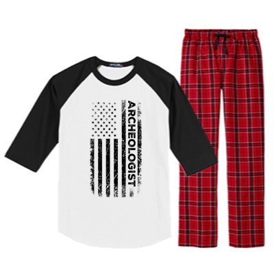 American Flag Archaeologist Funny Archaeology Gift Raglan Sleeve Pajama Set