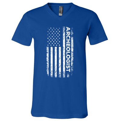 American Flag Archaeologist Funny Archaeology Gift V-Neck T-Shirt