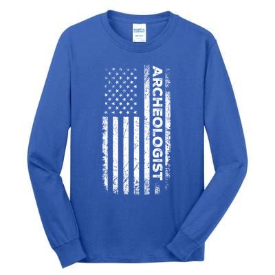 American Flag Archaeologist Funny Archaeology Gift Tall Long Sleeve T-Shirt