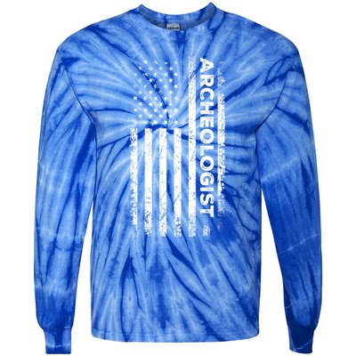 American Flag Archaeologist Funny Archaeology Gift Tie-Dye Long Sleeve Shirt