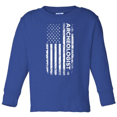 American Flag Archaeologist Funny Archaeology Gift Toddler Long Sleeve Shirt