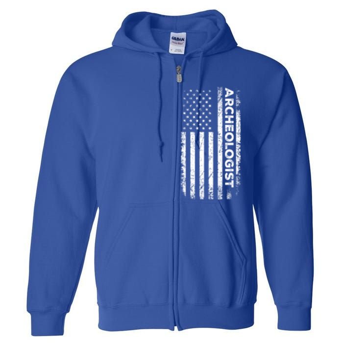 American Flag Archaeologist Funny Archaeology Gift Full Zip Hoodie