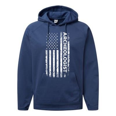 American Flag Archaeologist Funny Archaeology Gift Performance Fleece Hoodie