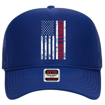 American Flag Army Combat Medic Great Gift High Crown Mesh Back Trucker Hat