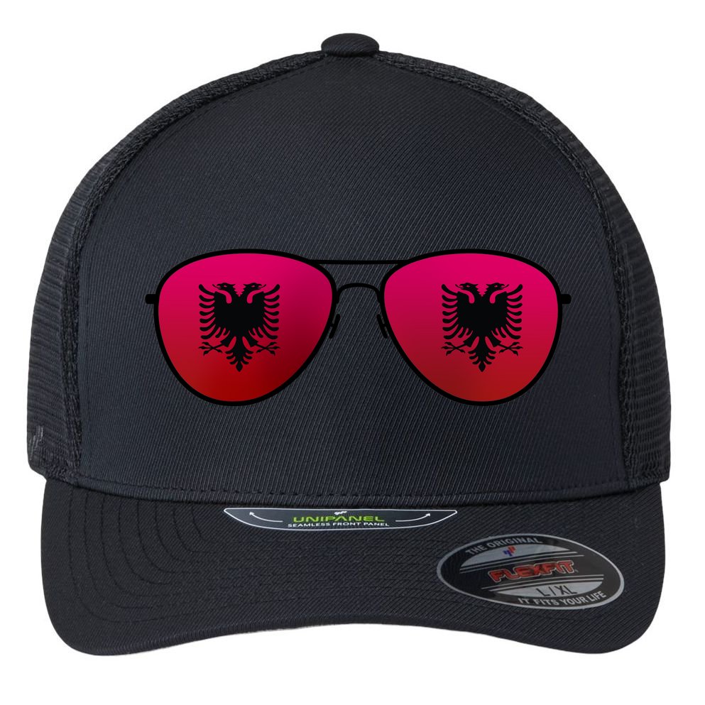 Albania Flag Aviator Sunglasses Flexfit Unipanel Trucker Cap