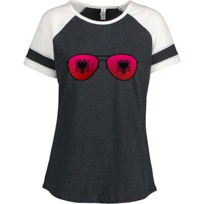 Albania Flag Aviator Sunglasses Enza Ladies Jersey Colorblock Tee