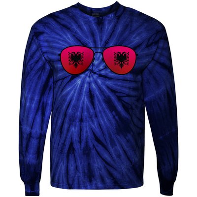 Albania Flag Aviator Sunglasses Tie-Dye Long Sleeve Shirt