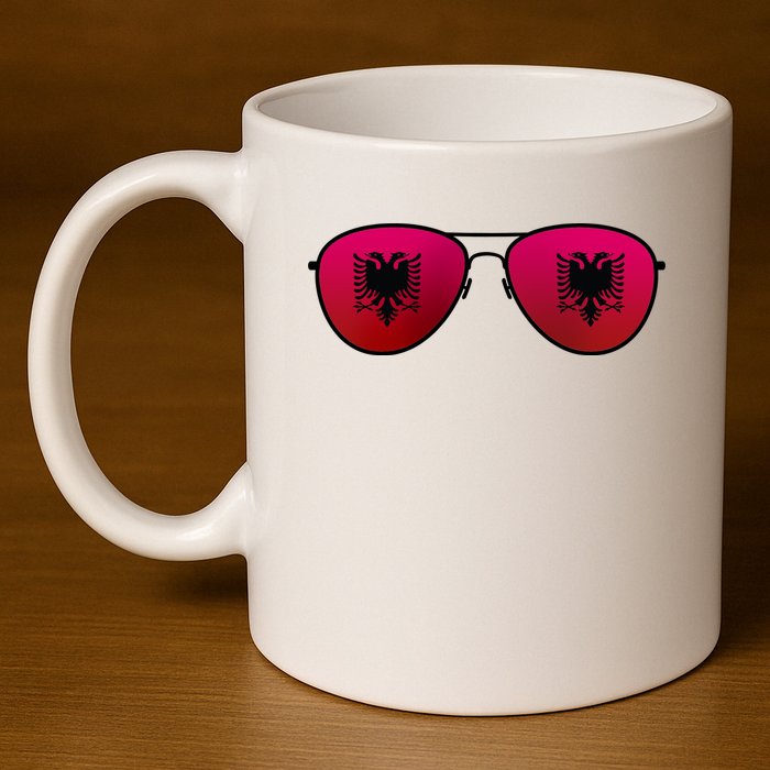 Albania Flag Aviator Sunglasses 11oz C Handle Ceramic Mug