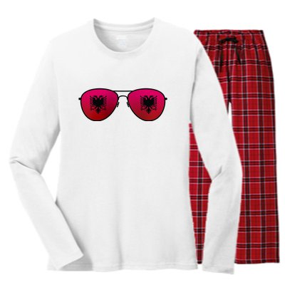 Albania Flag Aviator Sunglasses Women's Long Sleeve Flannel Pajama Set 