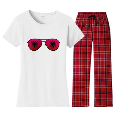 Albania Flag Aviator Sunglasses Women's Flannel Pajama Set