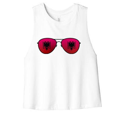 Albania Flag Aviator Sunglasses Women's Racerback Cropped Tank