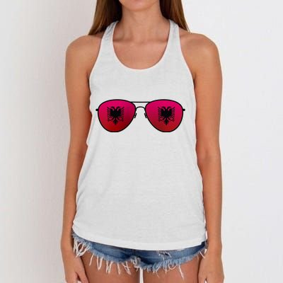 Albania Flag Aviator Sunglasses Women's Knotted Racerback Tank