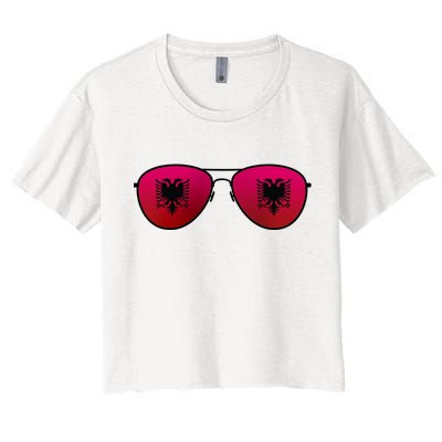 Albania Flag Aviator Sunglasses Women's Crop Top Tee