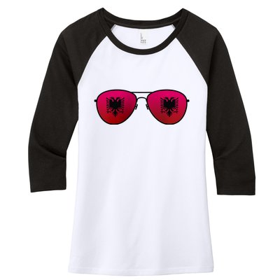 Albania Flag Aviator Sunglasses Women's Tri-Blend 3/4-Sleeve Raglan Shirt