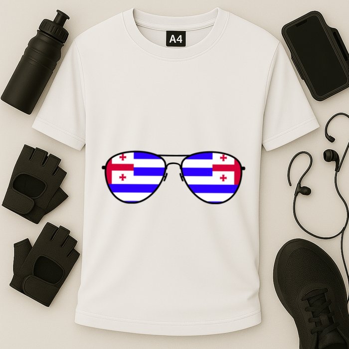 Ajaria Flag Aviator Sunglasses Cooling Performance Crew T-Shirt
