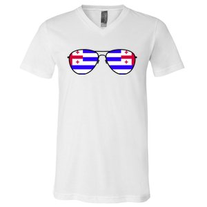 Ajaria Flag Aviator Sunglasses V-Neck T-Shirt