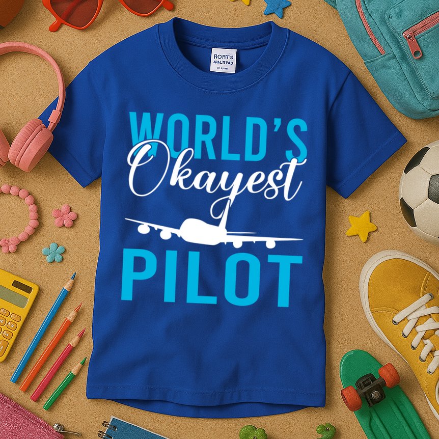 Airplane Flying Aircraft Worlds Okayest Pilot Cute Gift Kids T-Shirt