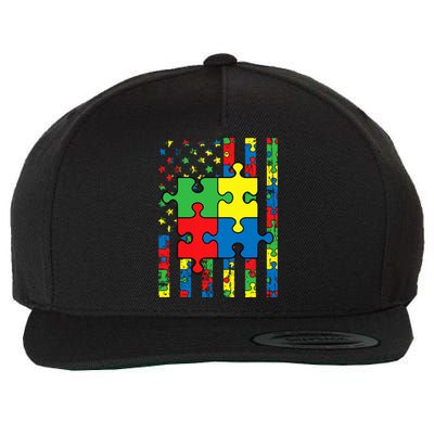 American Flag Autism Awareness Baby Wool Snapback Cap