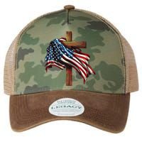 American Flag And Christian Cross Patriotic 4th Of July Legacy Tie Dye Trucker Hat