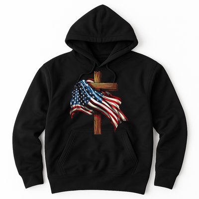 American Flag And Christian Cross Patriotic 4th Of July Hoodie