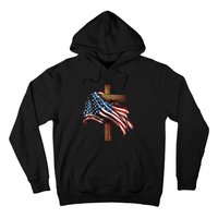 American Flag And Christian Cross Patriotic 4th Of July Hoodie