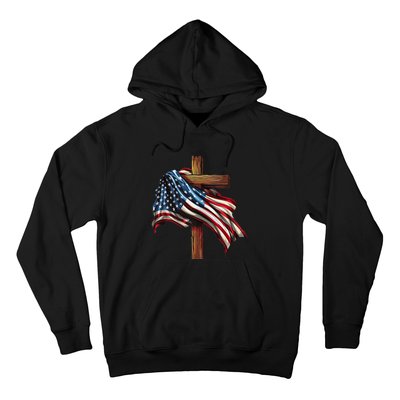 American Flag And Christian Cross Patriotic 4th Of July Hoodie