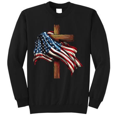 American Flag And Christian Cross Patriotic 4th Of July Sweatshirt
