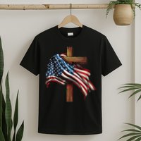American Flag And Christian Cross Patriotic 4th Of July T-Shirt