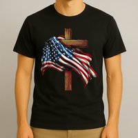 American Flag And Christian Cross Patriotic 4th Of July T-Shirt