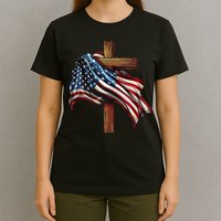 American Flag And Christian Cross Patriotic 4th Of July T-Shirt