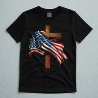 American Flag And Christian Cross Patriotic 4th Of July T-Shirt