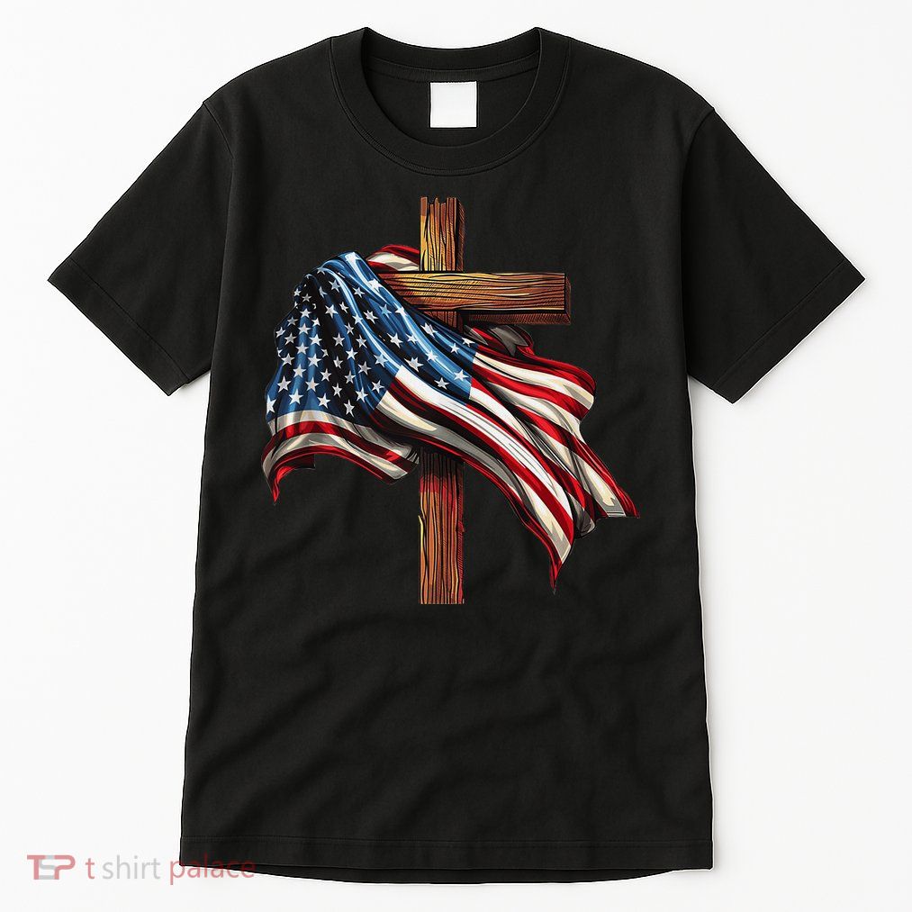 American Flag And Christian Cross Patriotic 4th Of July Tall T-Shirt