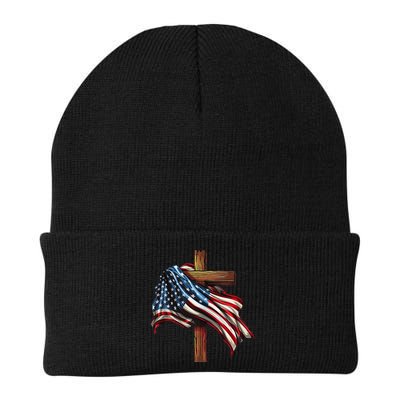 American Flag And Christian Cross Patriotic 4th Of July Beanie