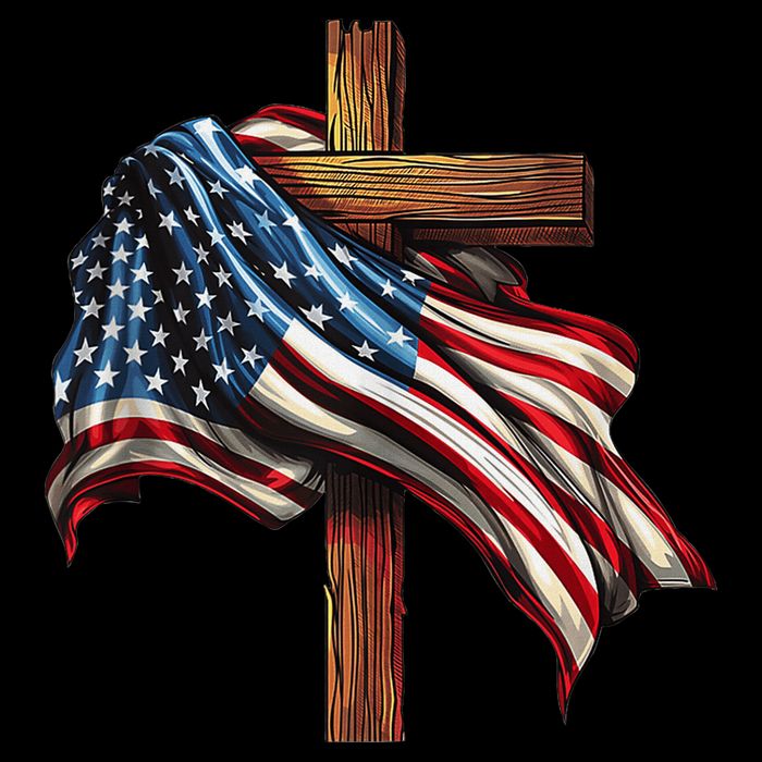 American Flag And Christian Cross Patriotic 4th Of July Drawstring Bag