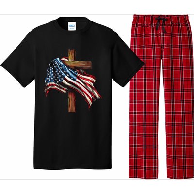 American Flag And Christian Cross Patriotic 4th Of July Pajama Set