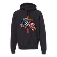 American Flag And Christian Cross Patriotic 4th Of July Premium Hoodie