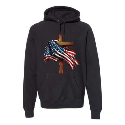 American Flag And Christian Cross Patriotic 4th Of July Premium Hoodie