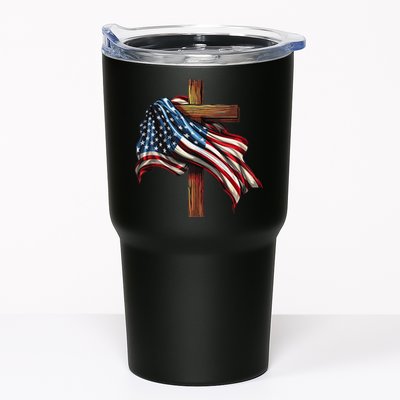 American Flag And Christian Cross Patriotic 4th Of July Tumbler