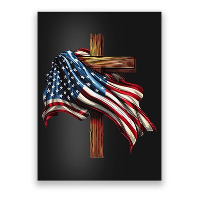 American Flag And Christian Cross Patriotic 4th Of July Poster